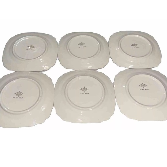 Harker Pottery Co Square Floral Design Dessert Plates Set Of 6 22KT Gold Trim - Picture 7 of 7